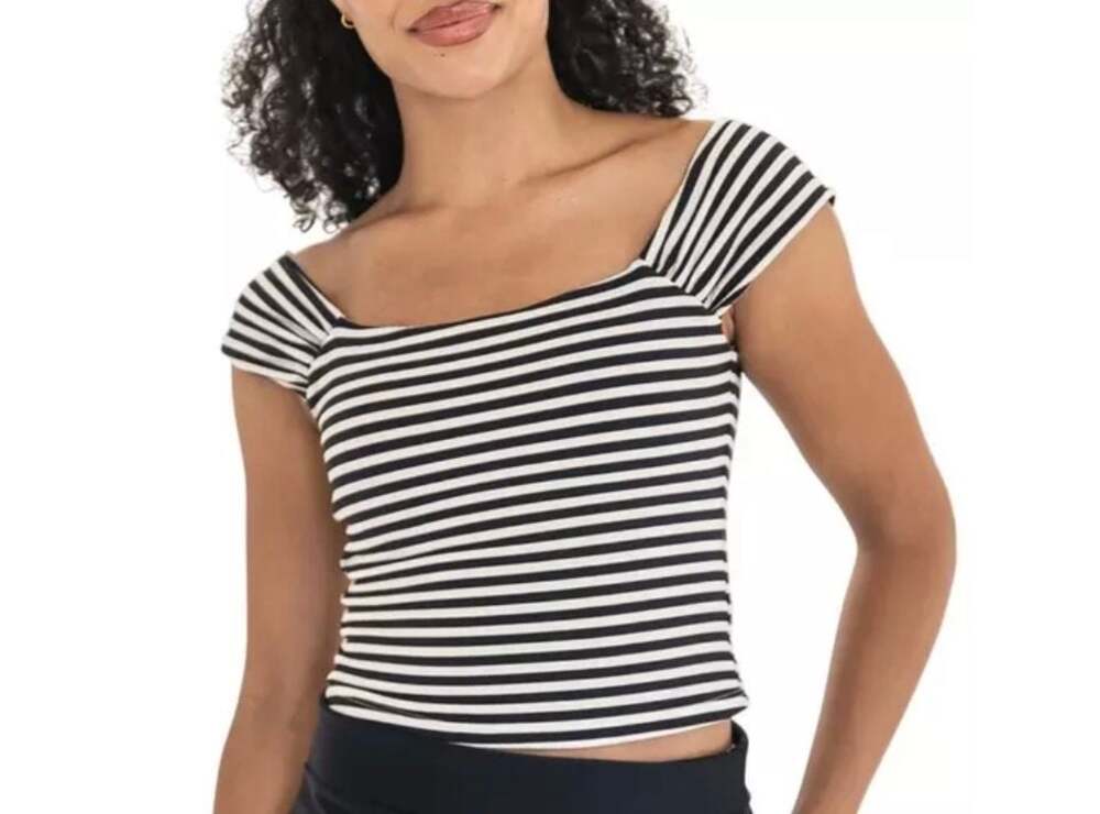 Janela Bay Striped Square Neck Swim Crop Top Size S